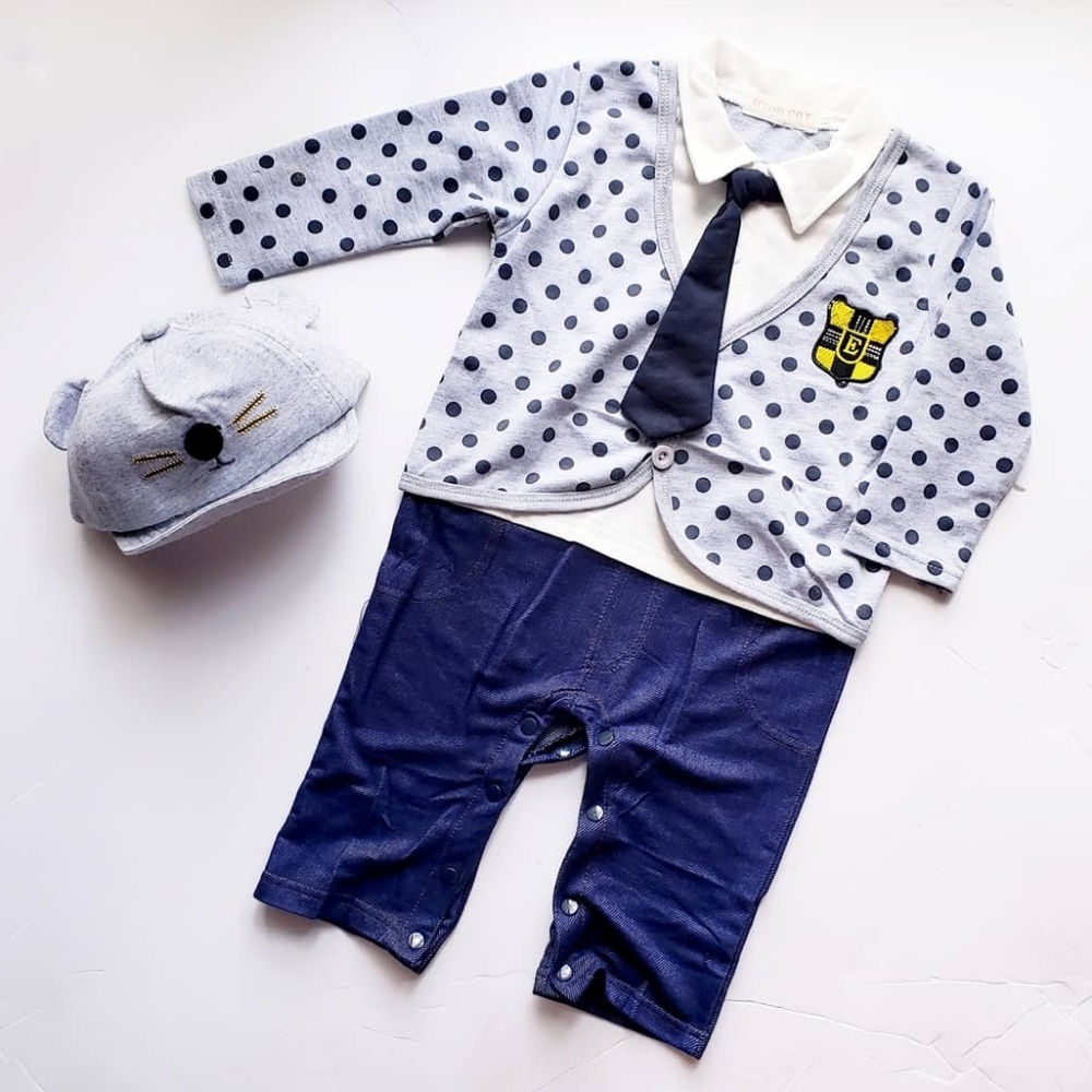Baby Boy Cardigan Onesie & Cap